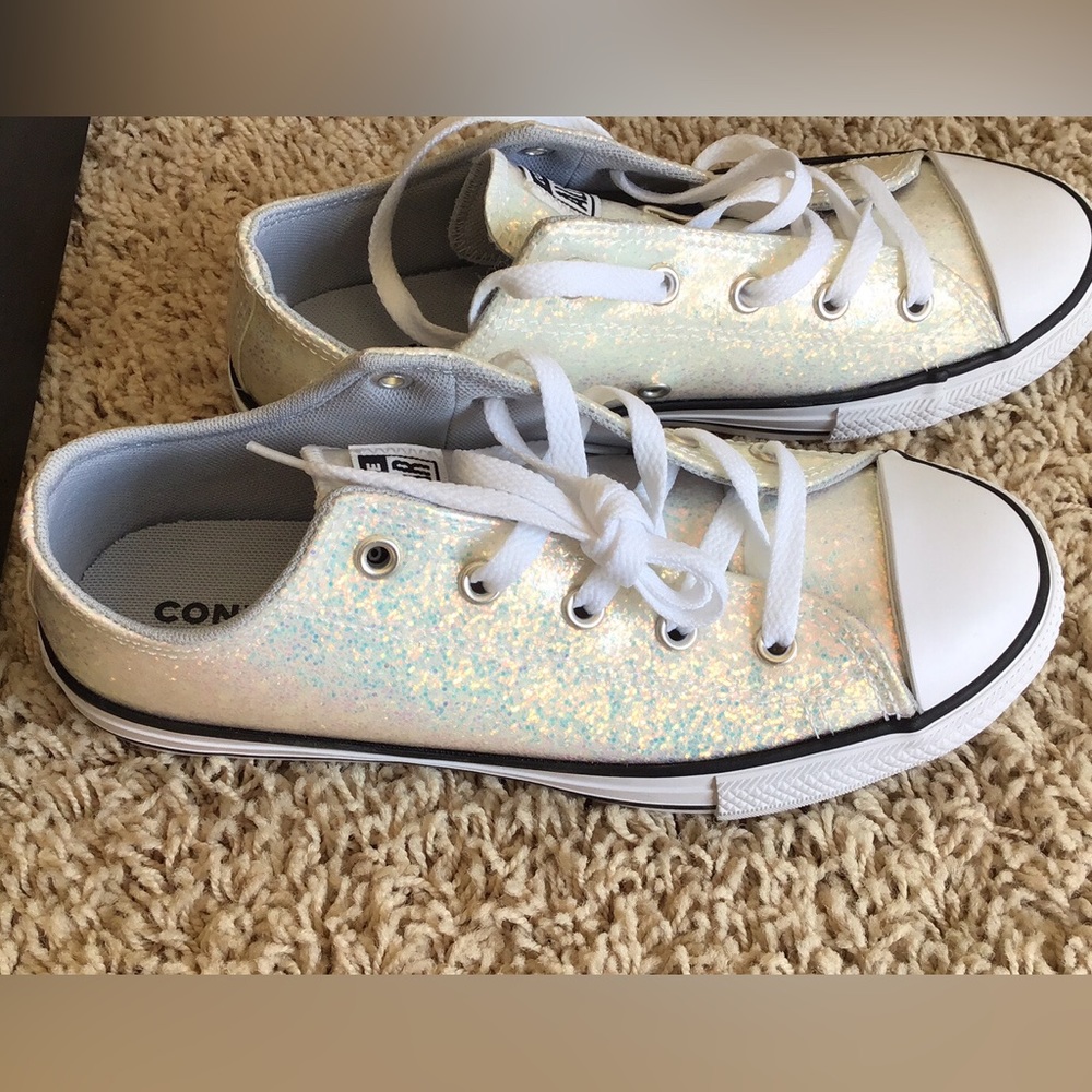 *NEW* Girls Converse Shoes Size 3 Wolf Grey Rainbow Glitter
